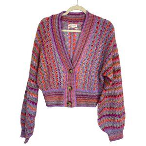 Urban Outfitters Cardigan Sweater Cropped Boxy Women's M Chunky Knit Multicolor